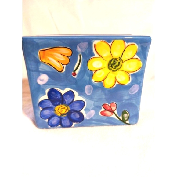 Blue Floral & Fruits Napkin Holder Ceramic - ADORABLE!! - Picture 10 of 10